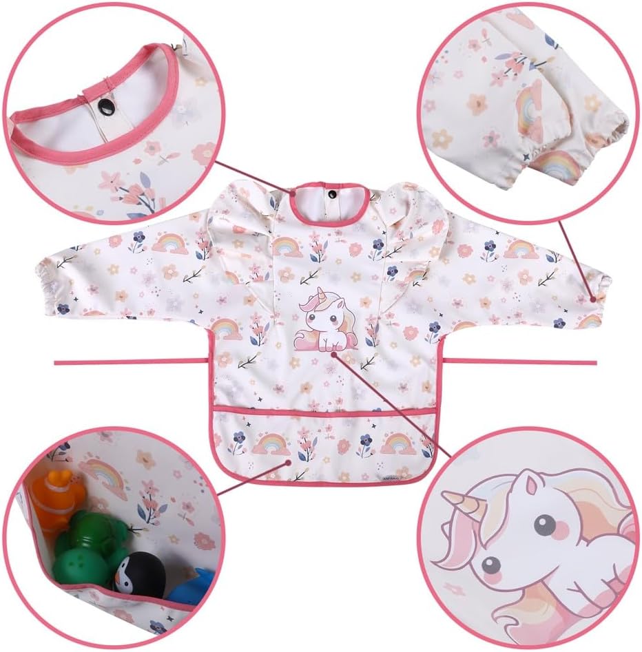 ANFRAIG Long Sleeve Bibs for Babies. Waterproof Baby Bibs for Eating are Toddler Bibs with Sleeves and Baby Food Catcher - Image 2